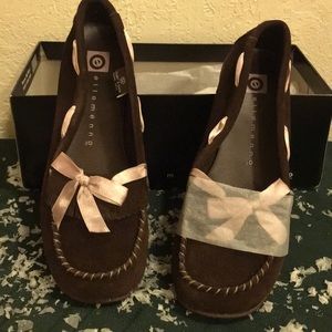 Ellemenno Brown Leather/pink Ribbon Shoe NEW 5 1/2